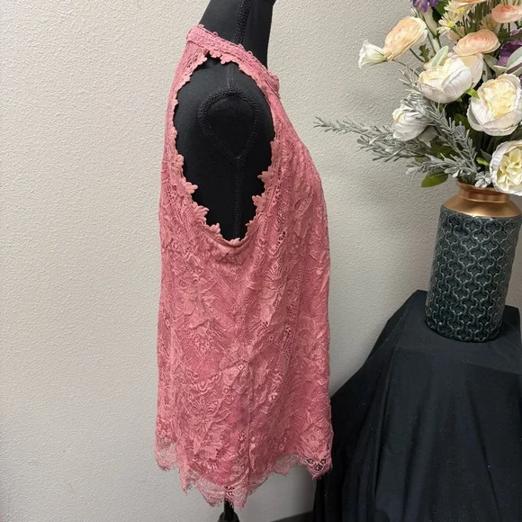Paper + Tee Dusty Rose Lace Halter Top Keyhole Back Romantic Boho XL - Picture 4 of 8